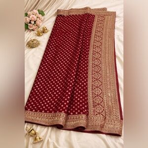 Indian Elegant Red and Gold chiffon benarasi saree